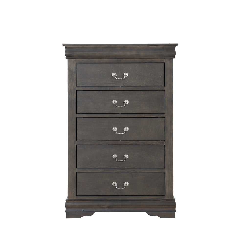 Traditional Style Five Drawer Wooden Chest With Bracket Base, Dark Gray By Benzara | Cabinets | Modishstore - 2