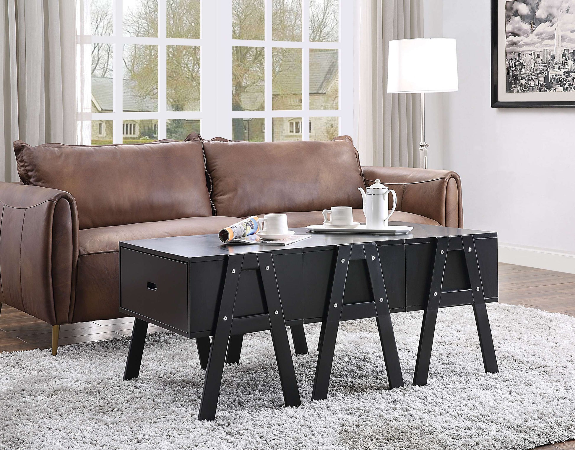 Three Drawers Wooden Convertible Coffee Table With Angled Legs, Black By Benzara | Coffee Tables |  Modishstore 