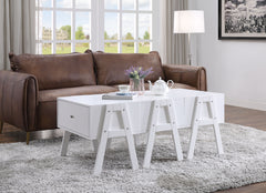 Three Drawers Wooden Convertible Coffee Table With Angled Legs, White By Benzara