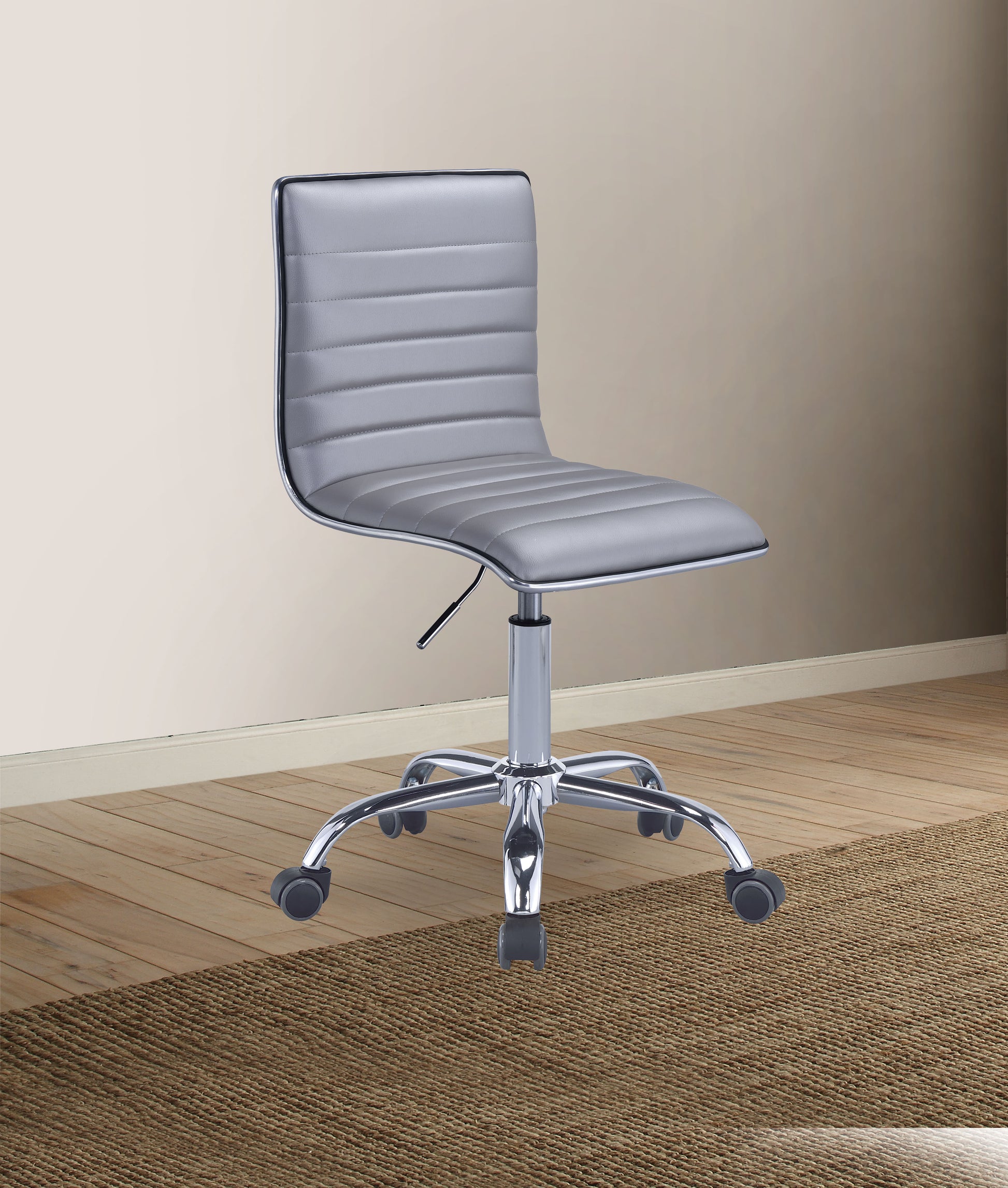 Armless Leatherette Swivel Office Chair With Adjustable Height And Metal Base, Silver By Benzara | Office Chairs |  Modishstore 