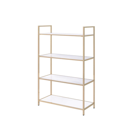 Tubular Metal Frame Bookshelf With 4 Shelves, White And Gold By Benzara | Bookcases |  Modishstore 