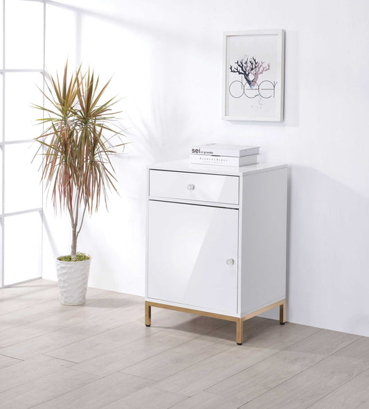 1 Drawer Wooden Cabinet With 1 Door And Metal Base, White And Gold By Benzara | Cabinets |  Modishstore 