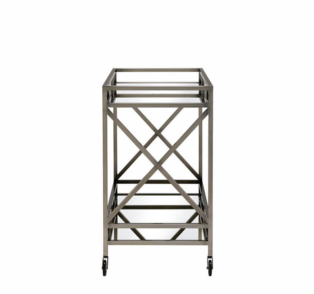 Open Metal Frame 2 Tier Mirrored Serving Cart, Antique Gold And Silver By Benzara | Bar Carts |  Modishstore  - 4