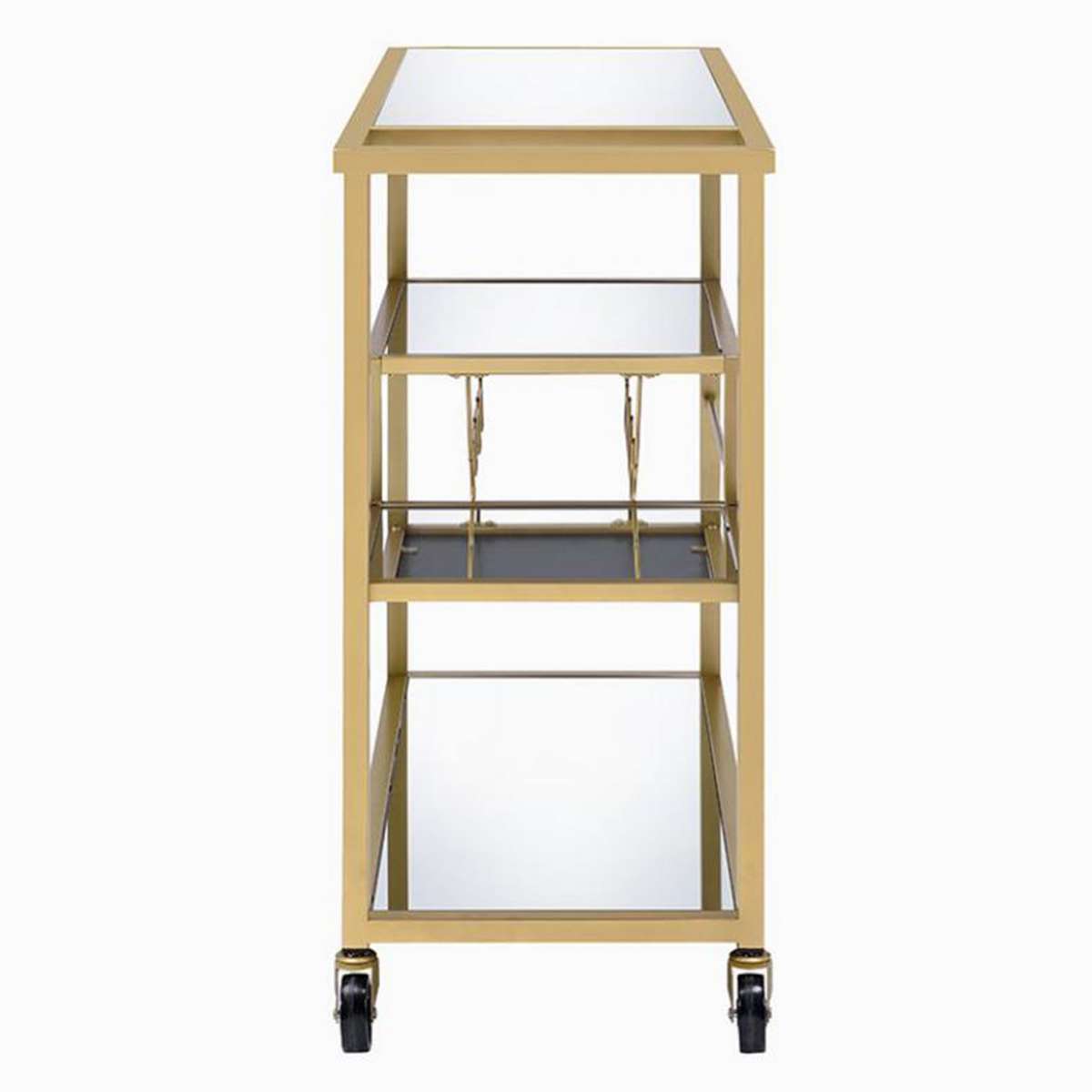 Metal Framed Serving Cart With Wine Bottle Holder And Stemware, Gold And Clear By Benzara | Bar Carts |  Modishstore  - 4
