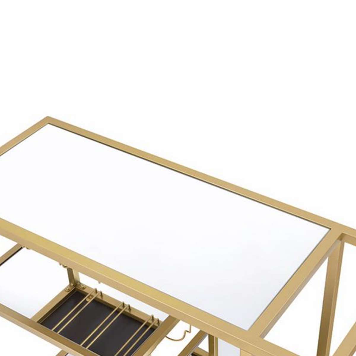 Metal Framed Serving Cart With Wine Bottle Holder And Stemware, Gold And Clear By Benzara | Bar Carts |  Modishstore  - 5