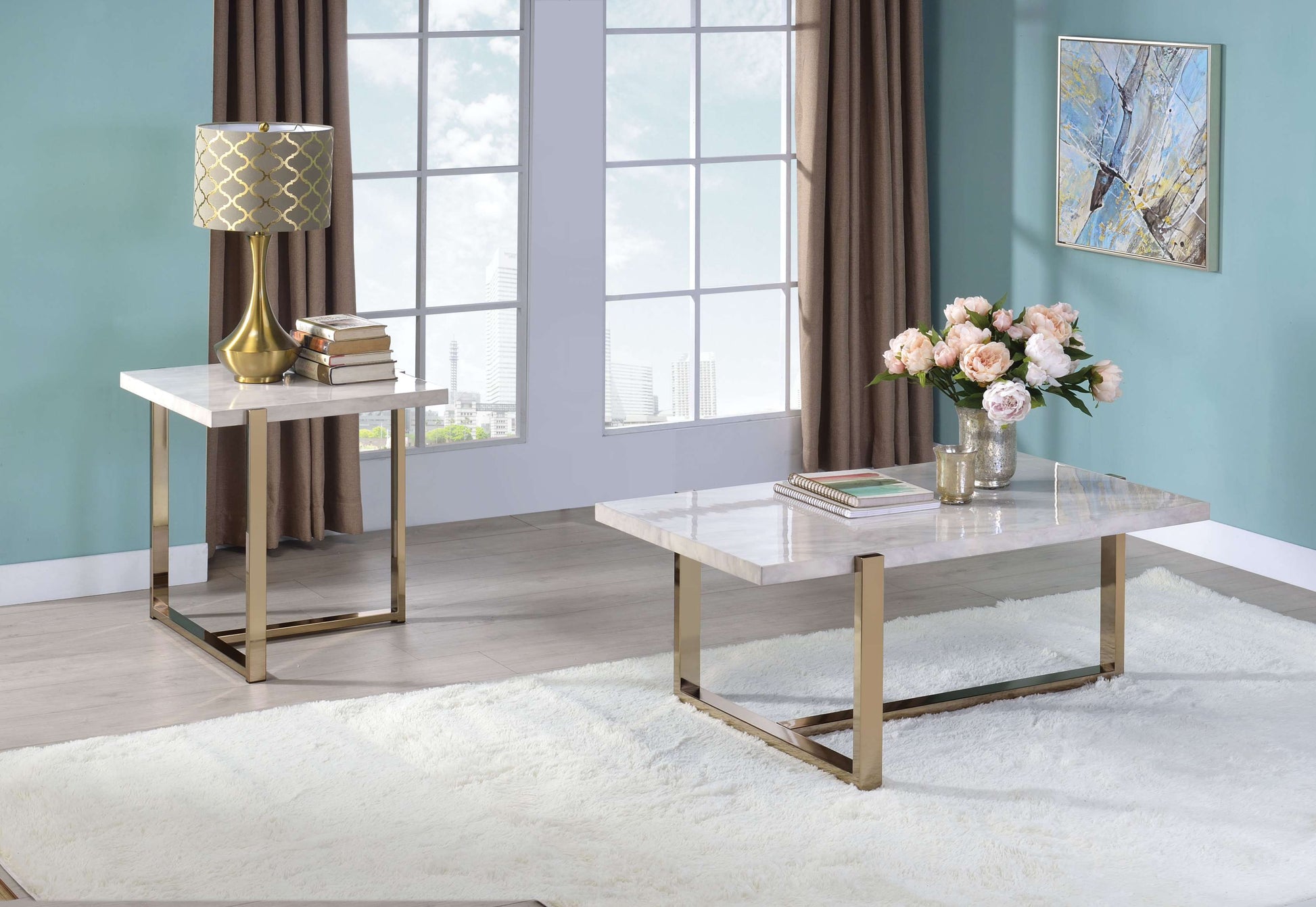 Modern Metal Framed Coffee Table With Faux Marble Top, White And Gold By Benzara | Coffee Tables |  Modishstore 