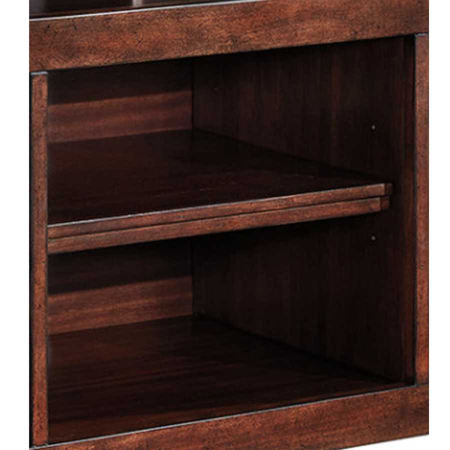 Wooden Tv Stand With Two Glass Inserted Door Cabinets And Open Shelves, Brown By Benzara | Cabinets |  Modishstore  - 2