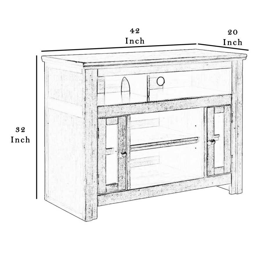 Wooden Tv Stand With Two Glass Inserted Door Cabinets And Open Shelves, Brown By Benzara | Cabinets |  Modishstore  - 5