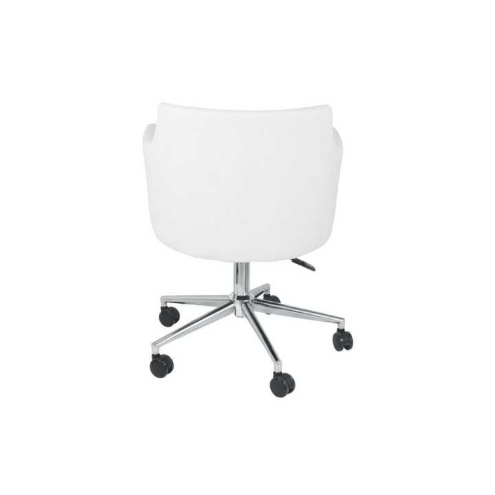 Faux Leather Upholster Metal Swivel Chair With Low Profile Back, White And Silver By Benzara | Office Chairs |  Modishstore  - 6