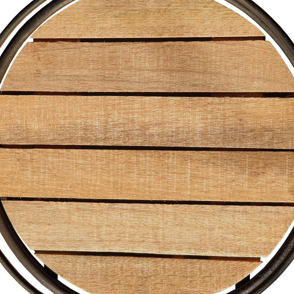 Round Tubular Metal Frame Tray With Plank Style Wooden Base, Brown And Black By Benzara | Trays & Pedestals |  Modishstore  - 6