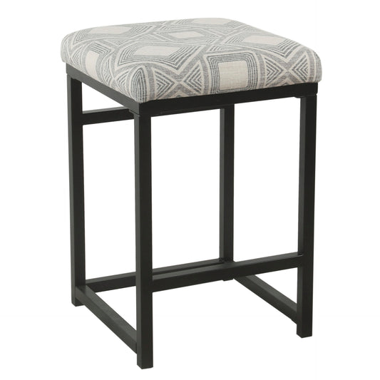 Metal Counter Stool With Geometric Pattern Fabric Upholstered Seat, Gray And Black By Benzara | Bar Stools & Table |  Modishstore 