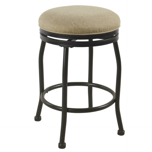 Metal Counter Stool With Swivelling Fabric Padded Seat, Beige And Black By Benzara | Bar Stools & Tables | Modishstore