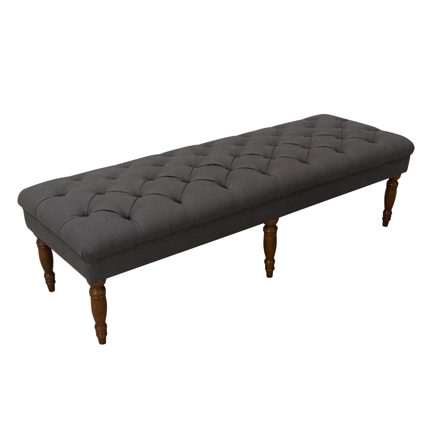 Wooden Bench With Tufted Fabric Upholstered Seat And Turned Legs, Dark Gray By Benzara | Benches |  Modishstore 
