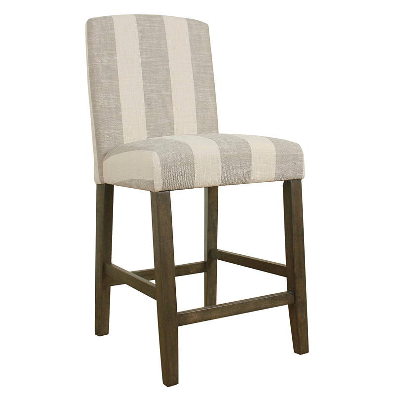 Fabric Upholstered Wooden Barstool With Awning Stripe Pattern, White And Gray, Small By Benzara | Bar Stools & Table |  Modishstore 