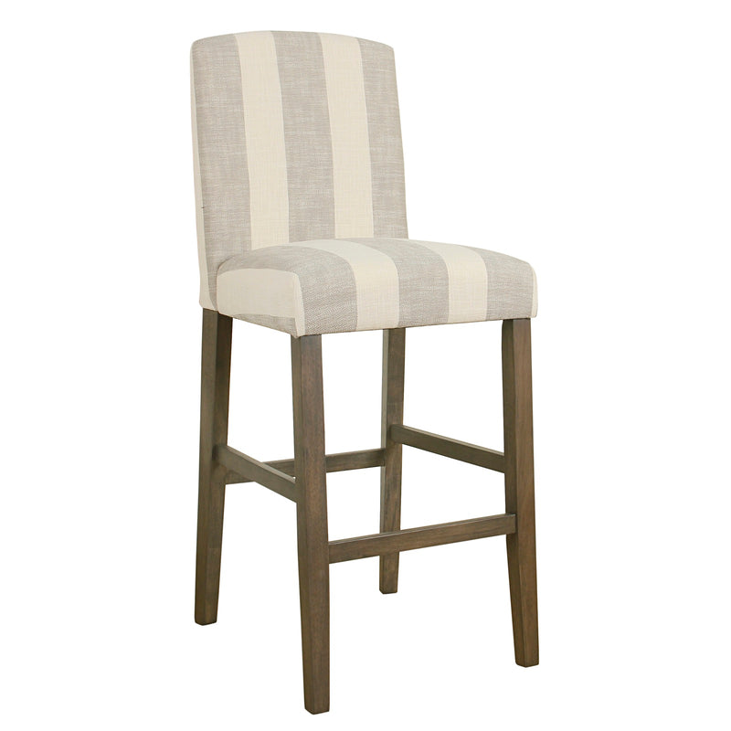 Fabric Upholstered Wooden Barstool With Awning Stripe Pattern, White And Gray, Large By Benzara | Bar Stools & Table |  Modishstore 