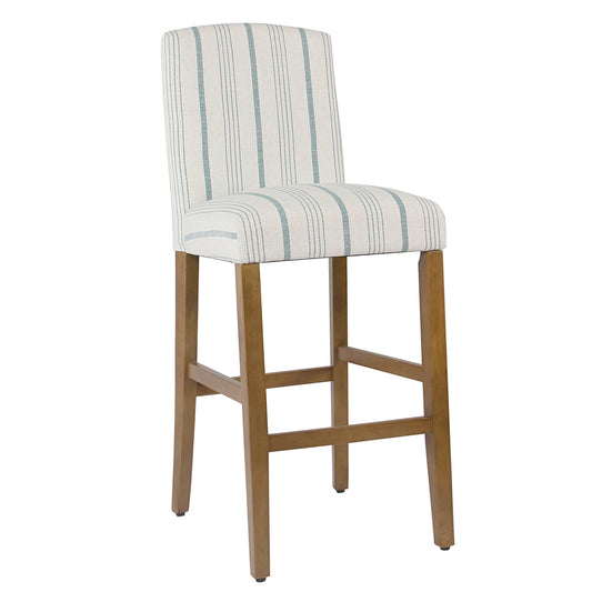 Fabric Upholstered Wooden Barstool With Striped Cushioned Seat, White And Blue By Benzara | Bar Stools & Table |  Modishstore 