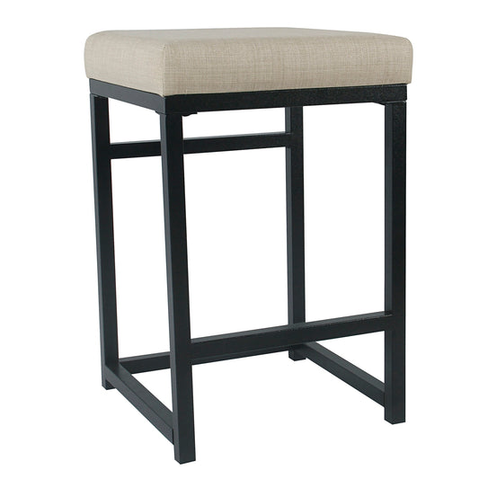 Open Back Metal Counter Stool With Fabric Upholstered Padded Seat, Beige And Black By Benzara | Bar Stools & Table |  Modishstore 