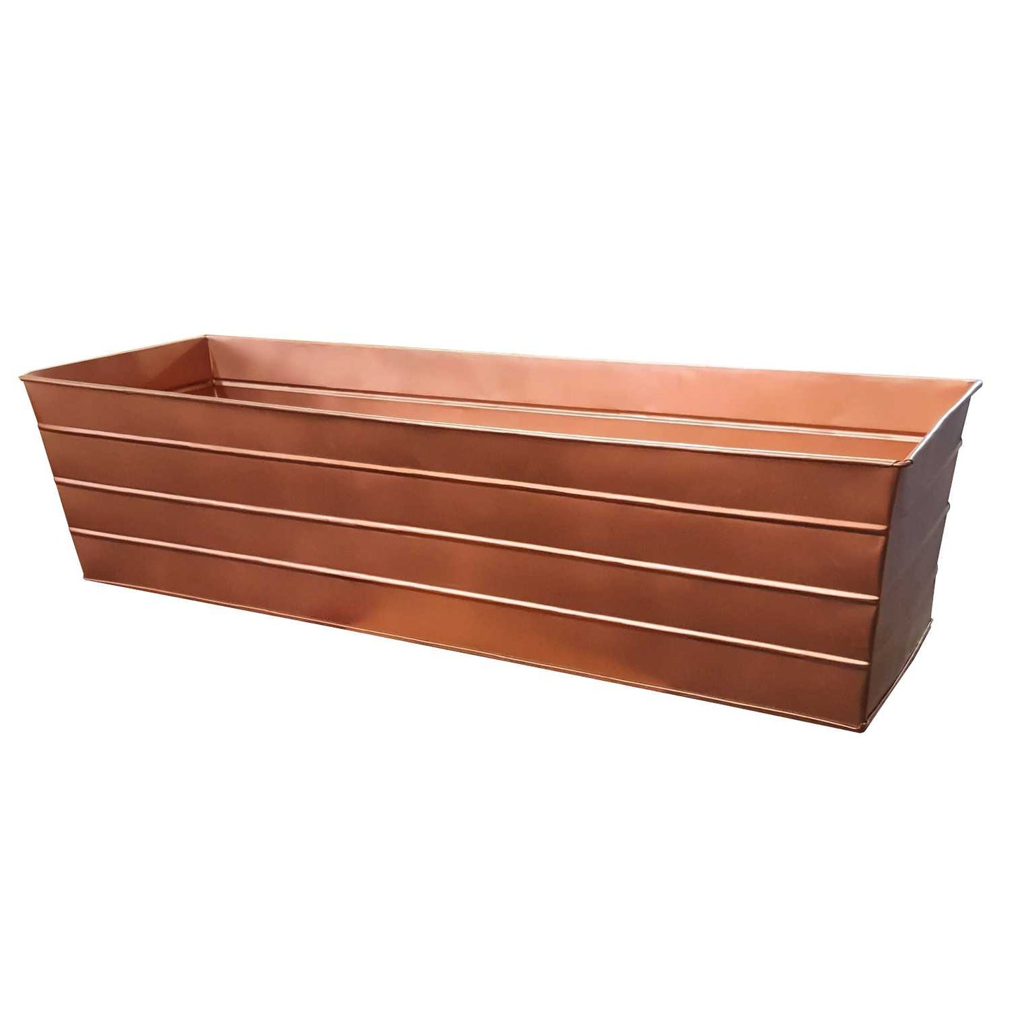 Rectangular Metal Flower Planter Box With Embossed Line Design, Large, Copper By Benzara | Outdoor Planters, Troughs & Cachepots |  Modishstore  - 4