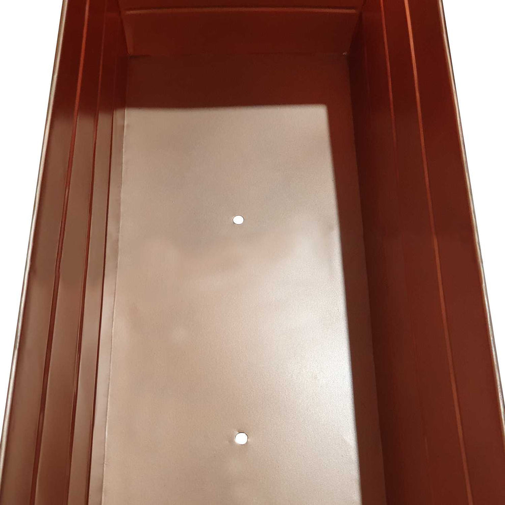 Rectangular Metal Flower Planter Box With Embossed Line Design, Large, Copper By Benzara | Outdoor Planters, Troughs & Cachepots |  Modishstore  - 5