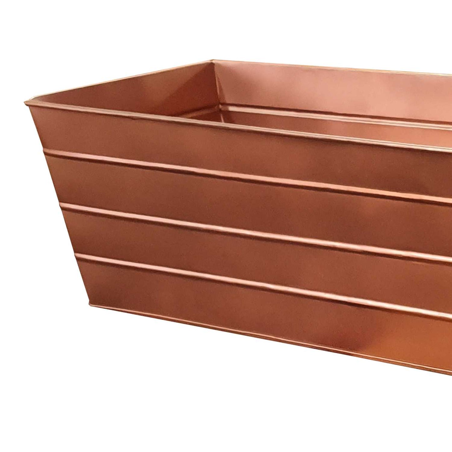 Rectangular Metal Flower Planter Box With Embossed Line Design, Large, Copper By Benzara | Outdoor Planters, Troughs & Cachepots |  Modishstore  - 2