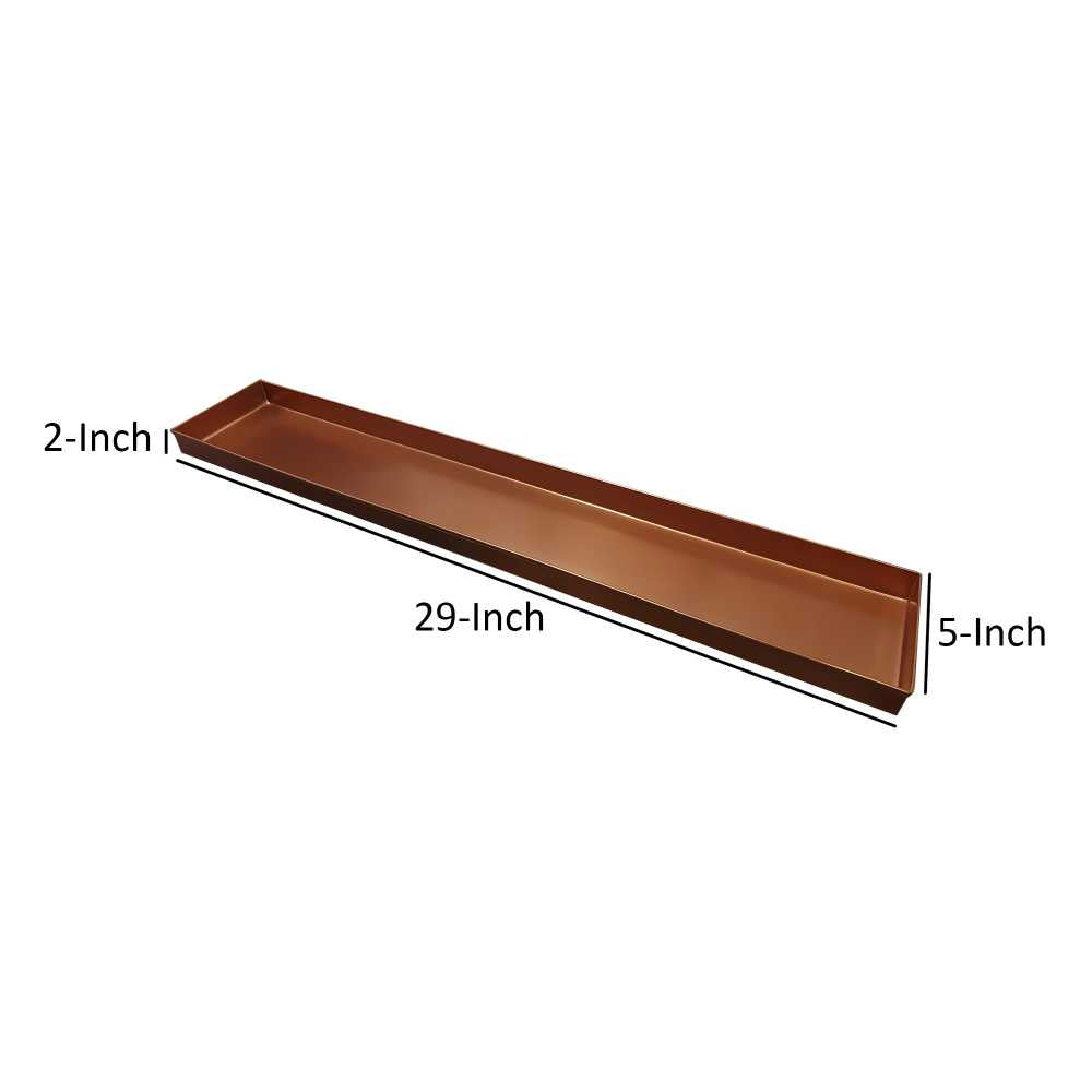 29 Inch Rectangular Metal Window Sill Plant Tray With Trim Edges, Large, Copper By Benzara | Planters, Troughs & Cachepots |  Modishstore  - 2
