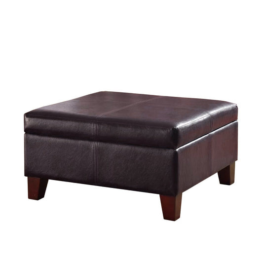 Leatherette Upholstered Wooden Ottoman With Hinged Storage, Brown, Large By Benzara | Ottomans | Modishstore