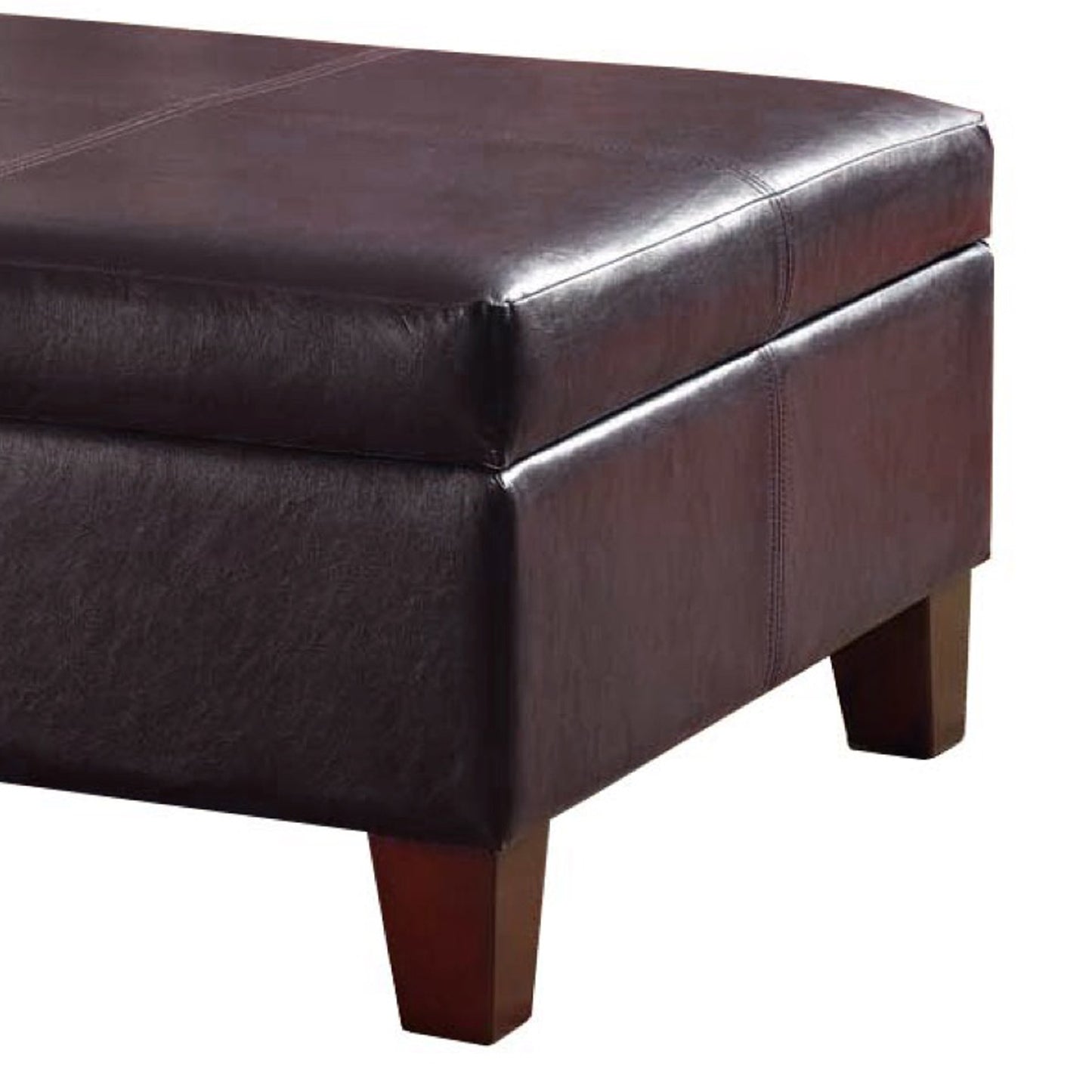 Leatherette Upholstered Wooden Ottoman With Hinged Storage, Brown, Large By Benzara | Ottomans | Modishstore - 2