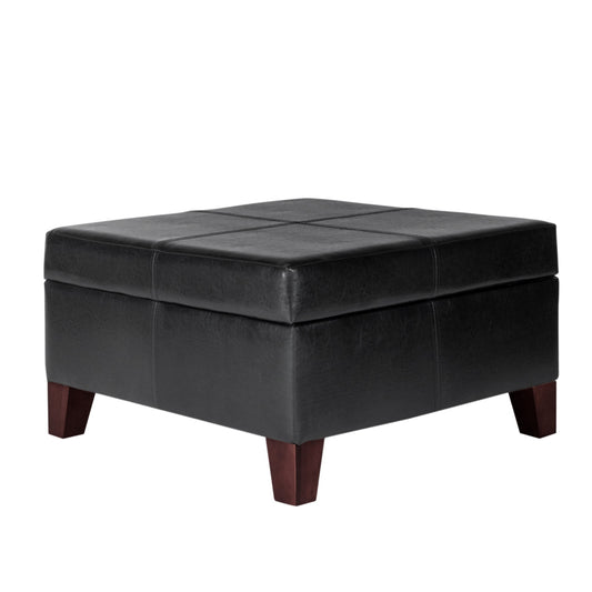 Leatherette Upholstered Wooden Ottoman With Hinged Storage, Black And Brown, Large By Benzara | Ottomans | Modishstore