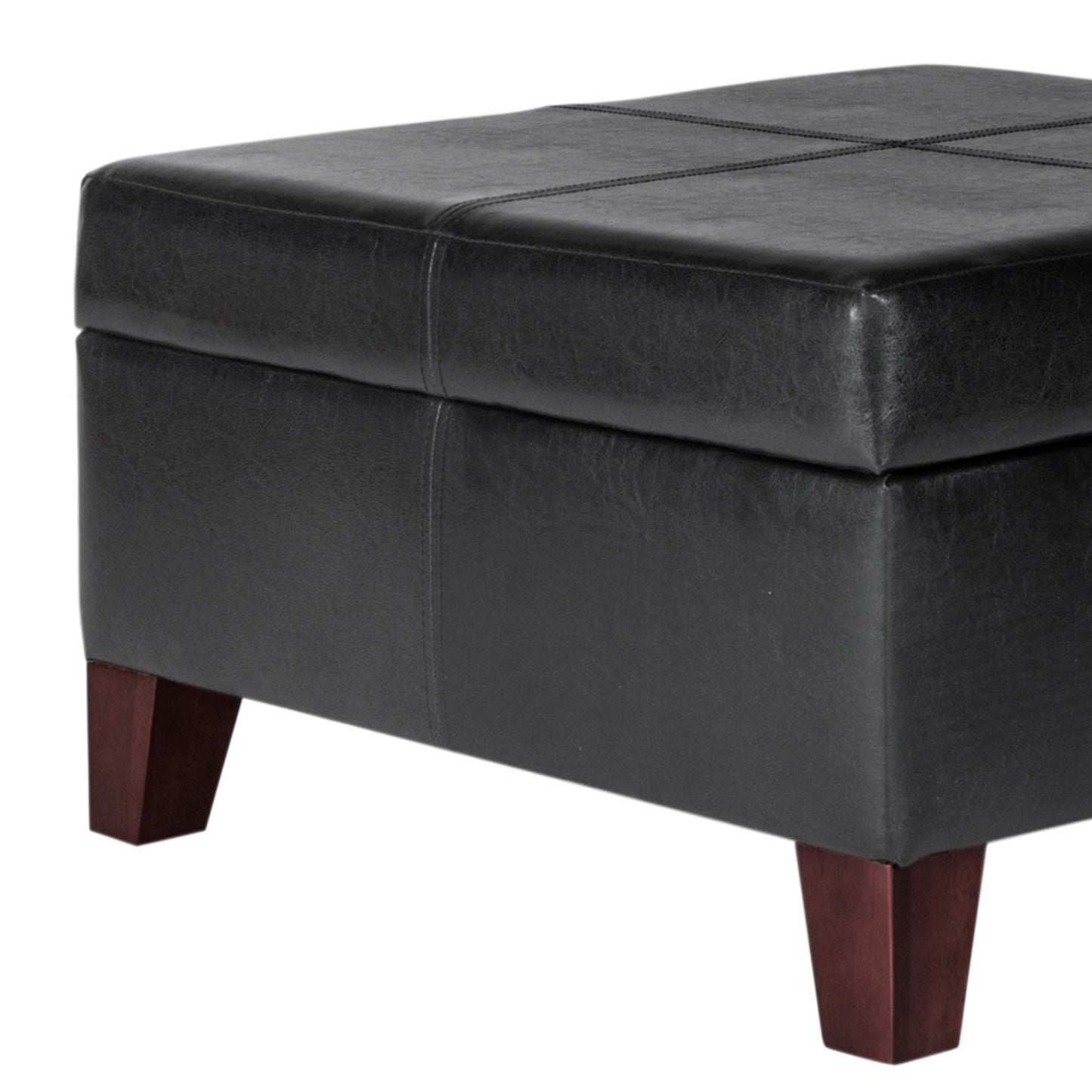 Leatherette Upholstered Wooden Ottoman With Hinged Storage, Black And Brown, Large By Benzara | Ottomans | Modishstore - 2