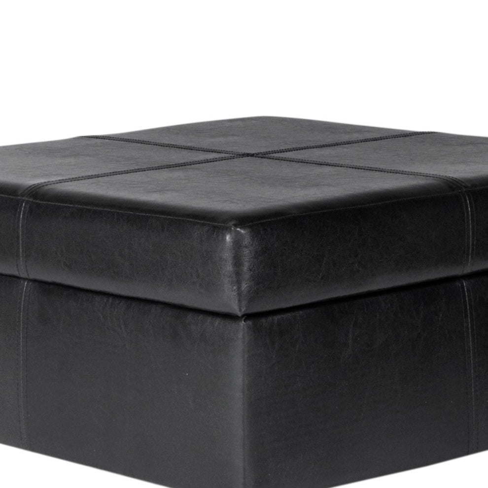 Leatherette Upholstered Wooden Ottoman With Hinged Storage, Black And Brown, Large By Benzara | Ottomans | Modishstore - 4