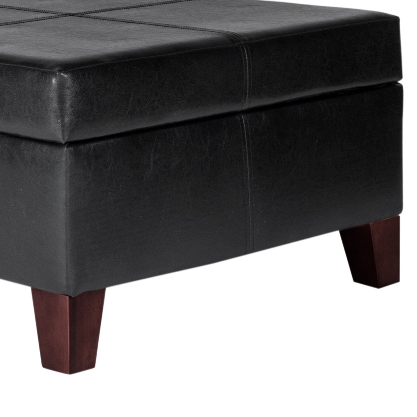 Leatherette Upholstered Wooden Ottoman With Hinged Storage, Black And Brown, Large By Benzara | Ottomans | Modishstore - 3