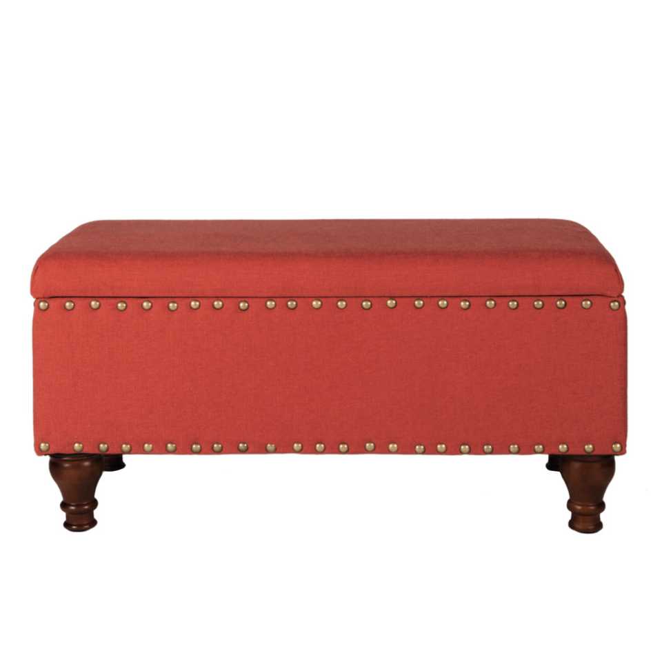 Fabric Upholstered Wooden Storage Bench With Nail Head Trim, Large, Orange And Brown By Benzara | Benches |  Modishstore 