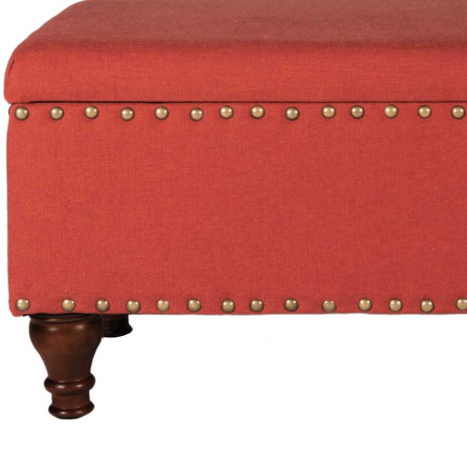 Fabric Upholstered Wooden Storage Bench With Nail Head Trim, Large, Orange And Brown By Benzara | Benches |  Modishstore  - 4