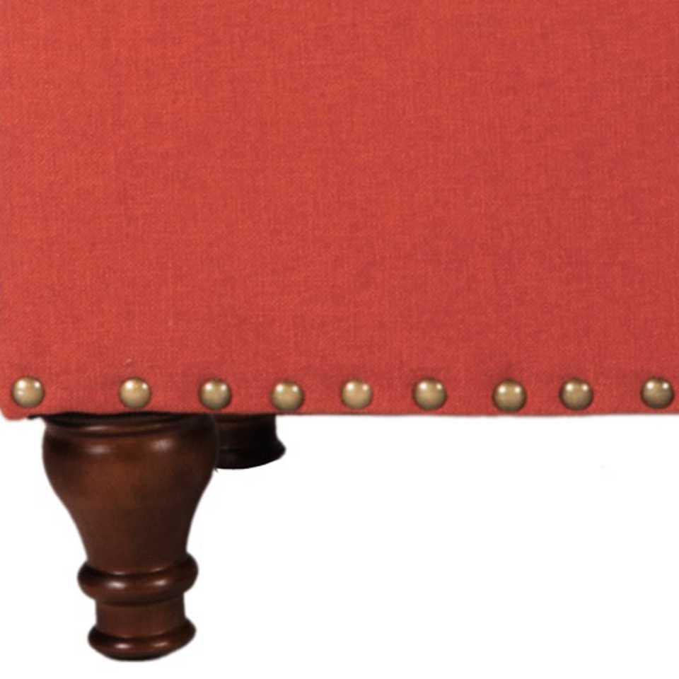 Fabric Upholstered Wooden Storage Bench With Nail Head Trim, Large, Orange And Brown By Benzara | Benches |  Modishstore  - 2