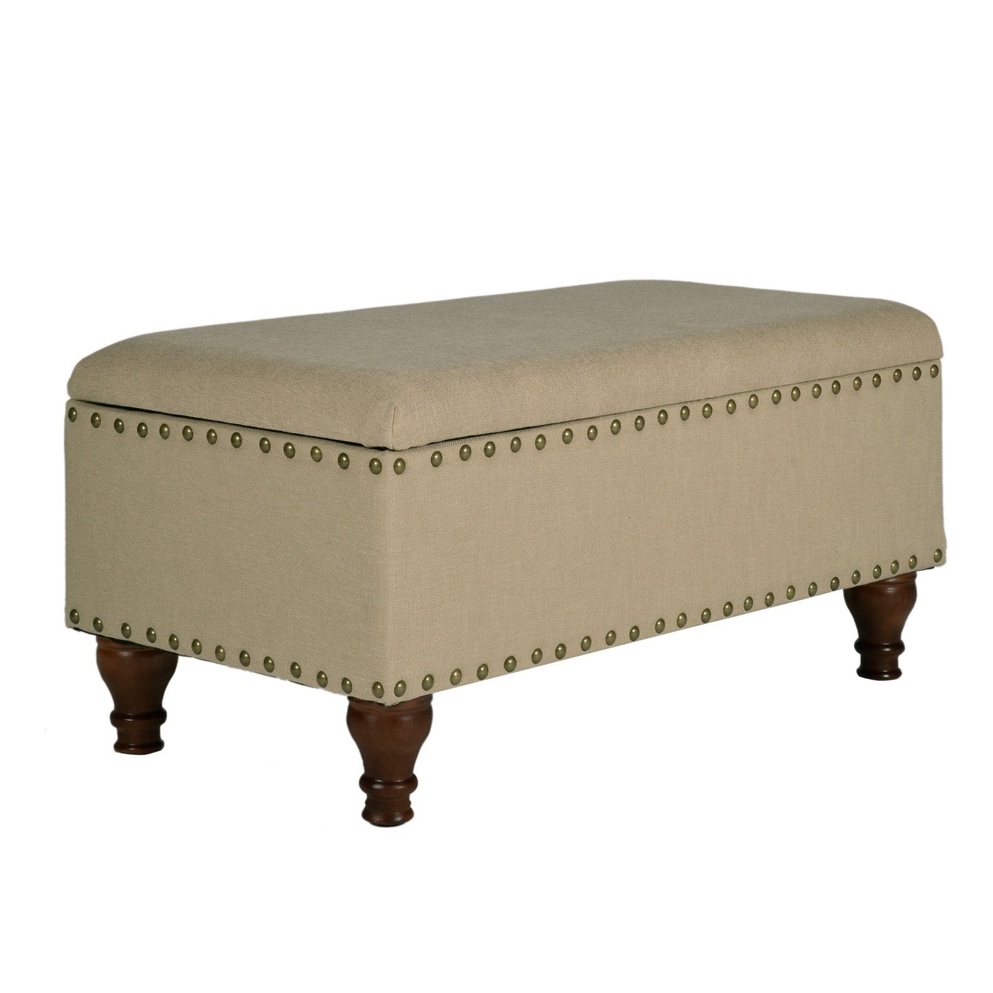 Fabric Upholstered Wooden Storage Bench With Nail Head Trim, Large, Beige And Brown By Benzara | Benches |  Modishstore 