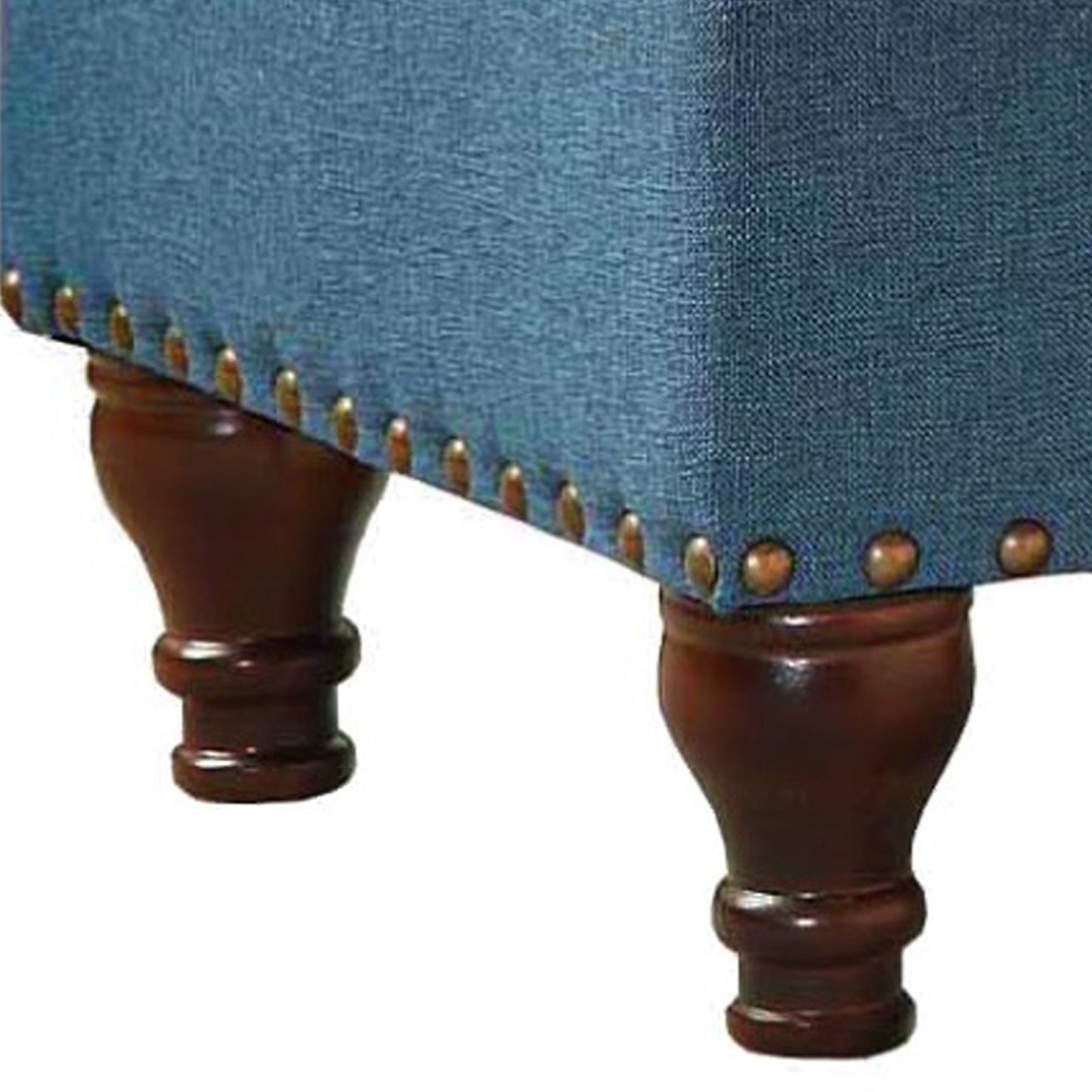 Fabric Upholstered Wooden Storage Bench With Nail Head Trim, Large, Blue And Brown By Benzara | Benches |  Modishstore  - 2