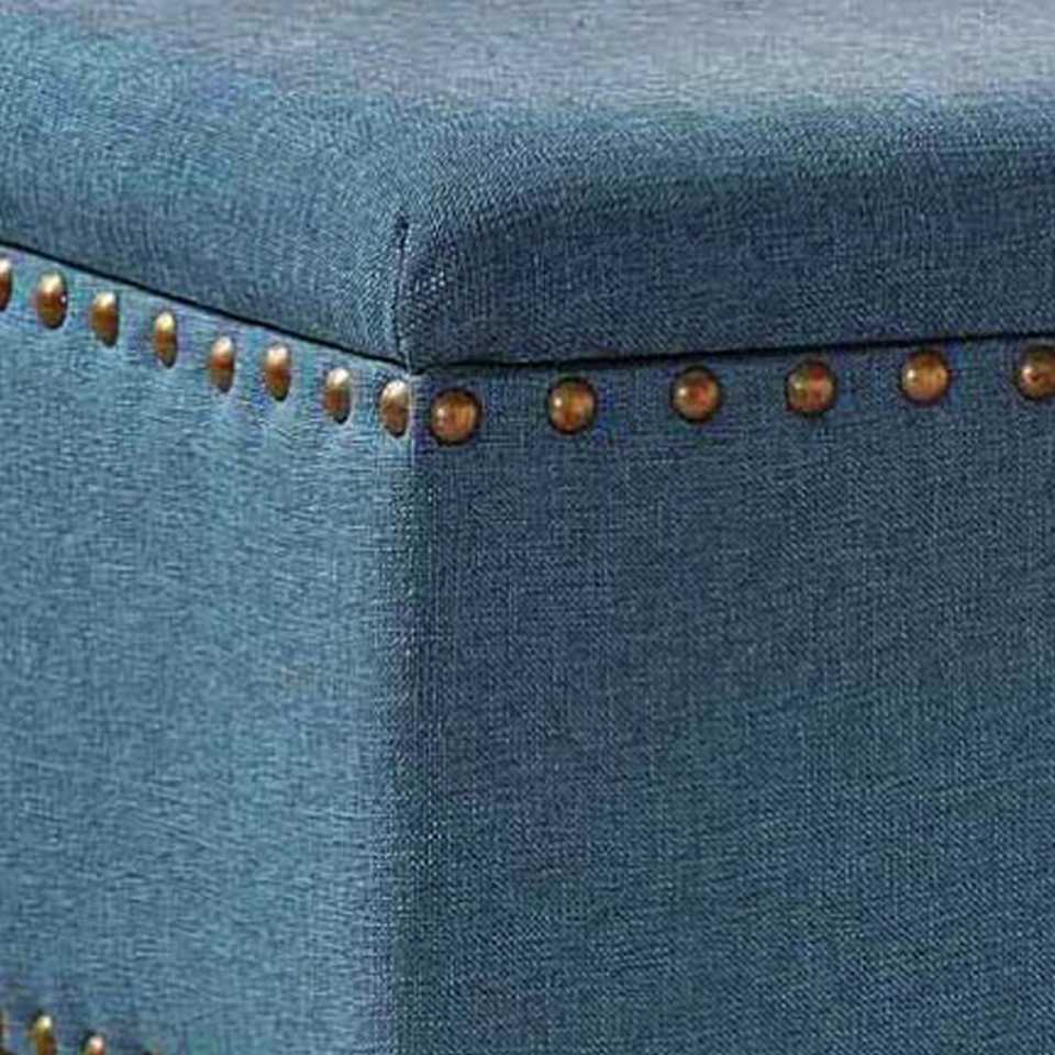 Fabric Upholstered Wooden Storage Bench With Nail Head Trim, Large, Blue And Brown By Benzara | Benches |  Modishstore  - 4