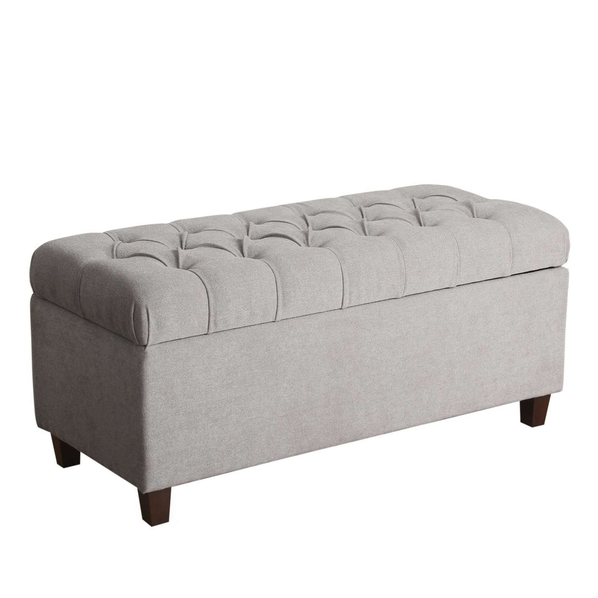 Fabric Upholstered Button Tufted Wooden Bench With Hinged Storage, Gray And Brown By Benzara | Benches |  Modishstore 