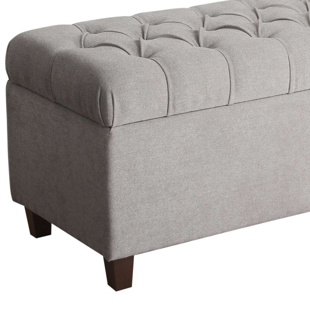 Fabric Upholstered Button Tufted Wooden Bench With Hinged Storage, Gray And Brown By Benzara | Benches |  Modishstore  - 2