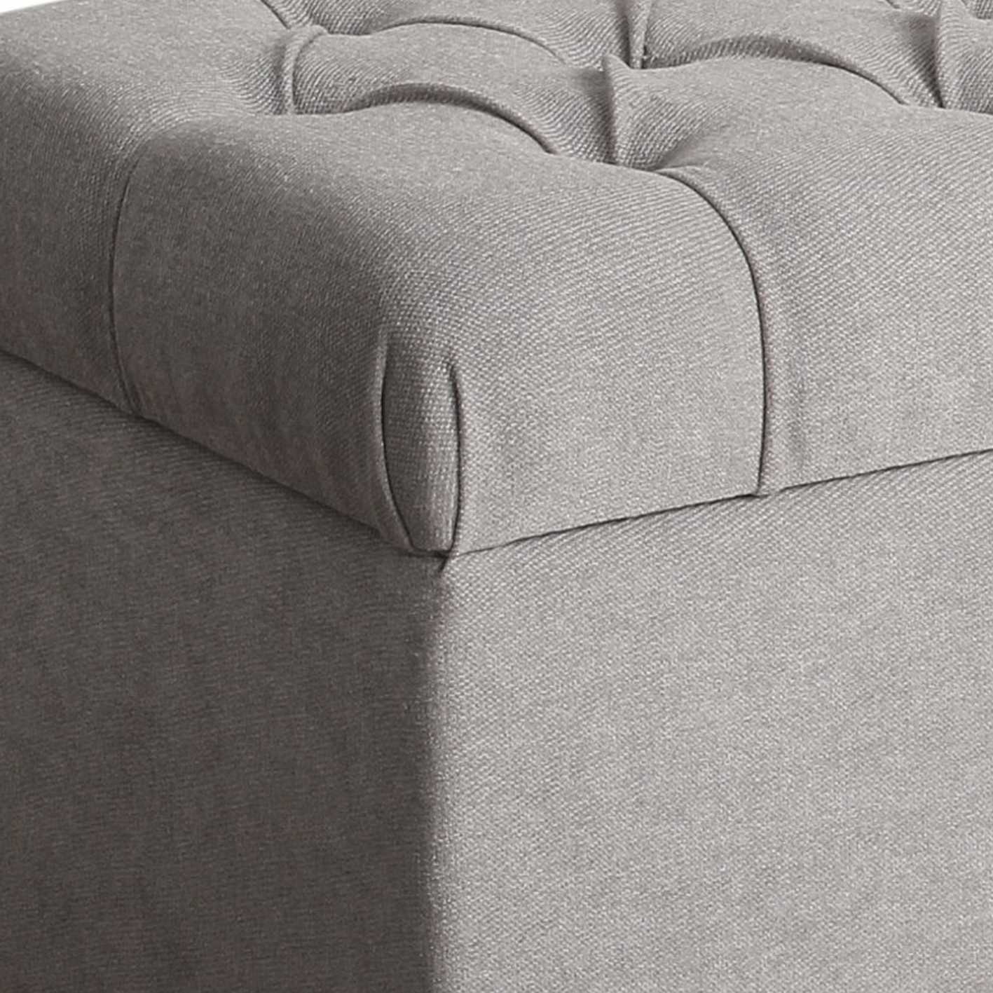 Fabric Upholstered Button Tufted Wooden Bench With Hinged Storage, Gray And Brown By Benzara | Benches |  Modishstore  - 4