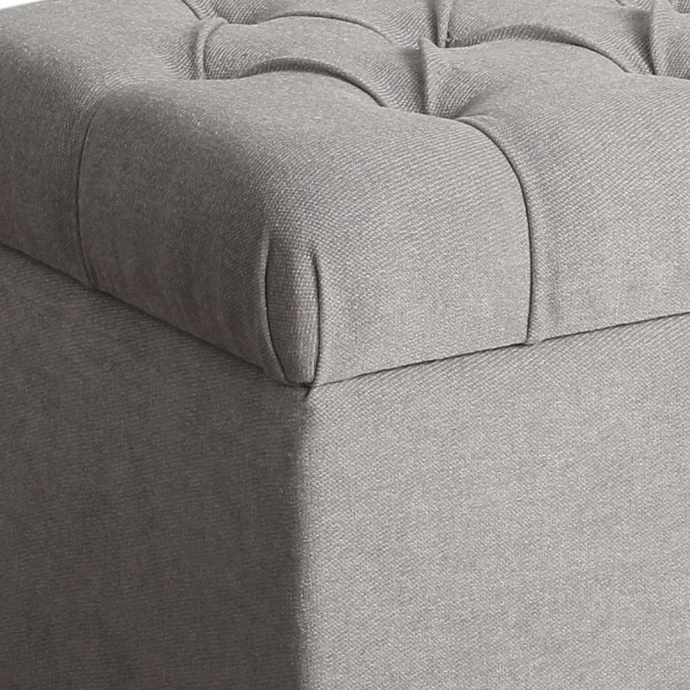 Fabric Upholstered Button Tufted Wooden Bench With Hinged Storage, Gray And Brown By Benzara | Benches |  Modishstore  - 4