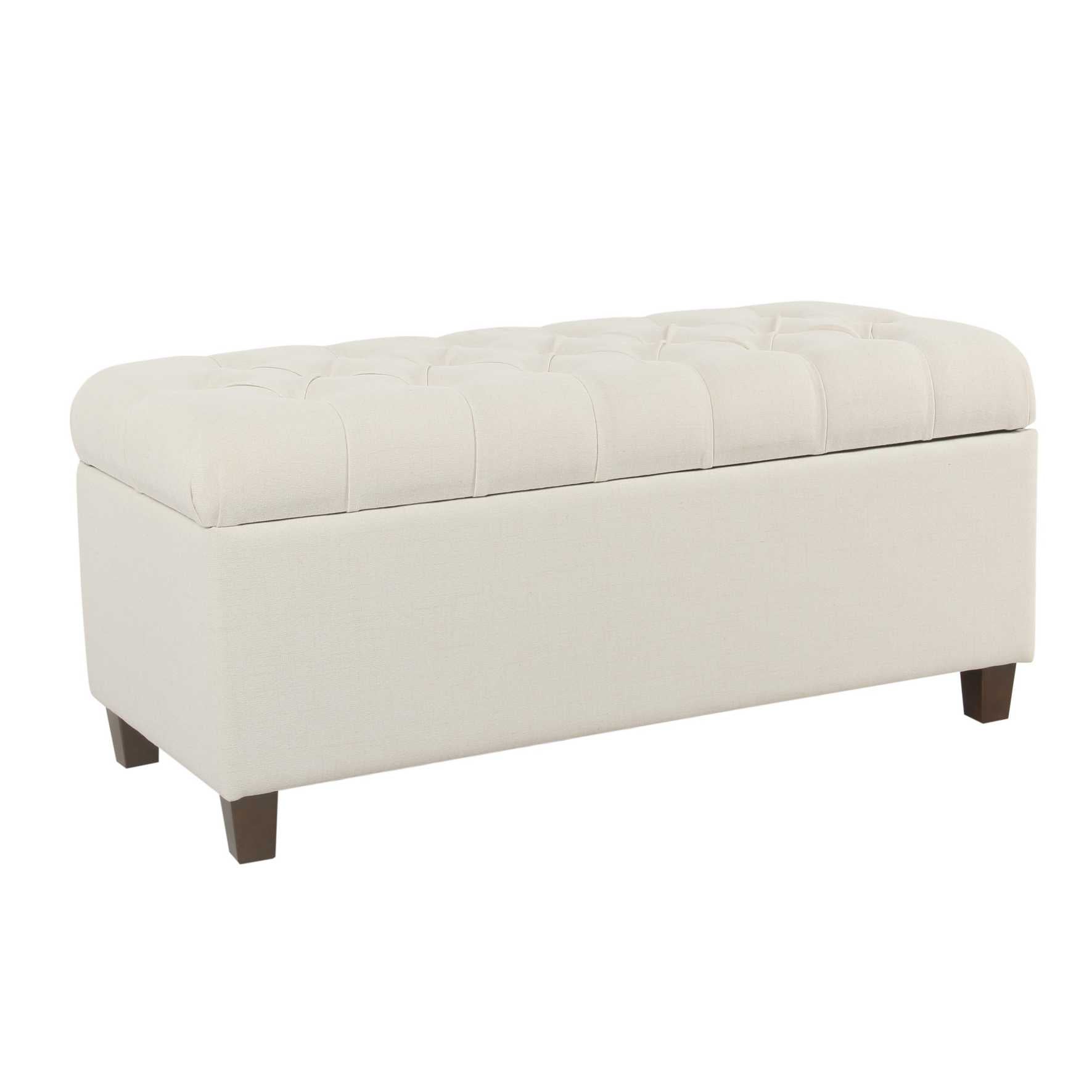 Fabric Upholstered Button Tufted Wooden Bench With Hinged Storage, White And Brown By Benzara | Benches |  Modishstore 