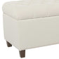 Fabric Upholstered Button Tufted Wooden Bench With Hinged Storage, White And Brown By Benzara | Benches |  Modishstore  - 2