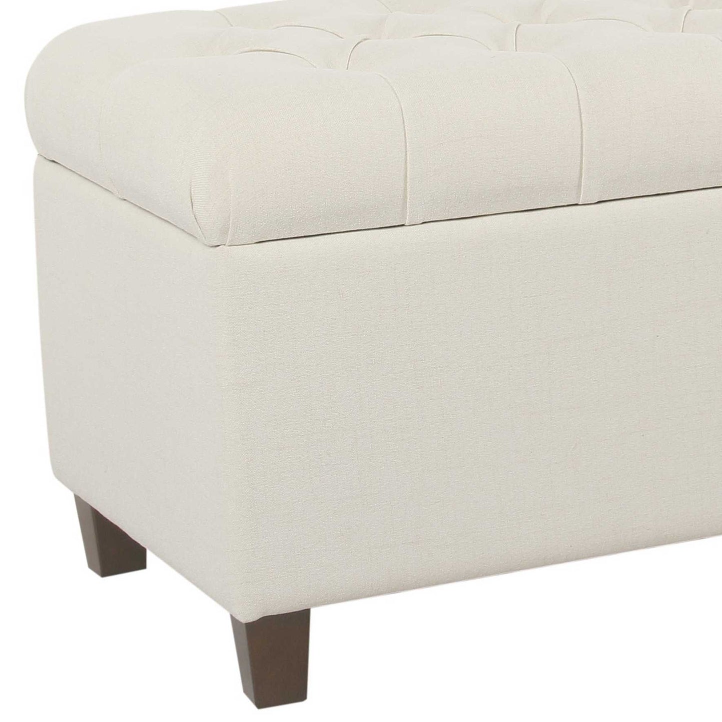 Fabric Upholstered Button Tufted Wooden Bench With Hinged Storage, White And Brown By Benzara | Benches |  Modishstore  - 2