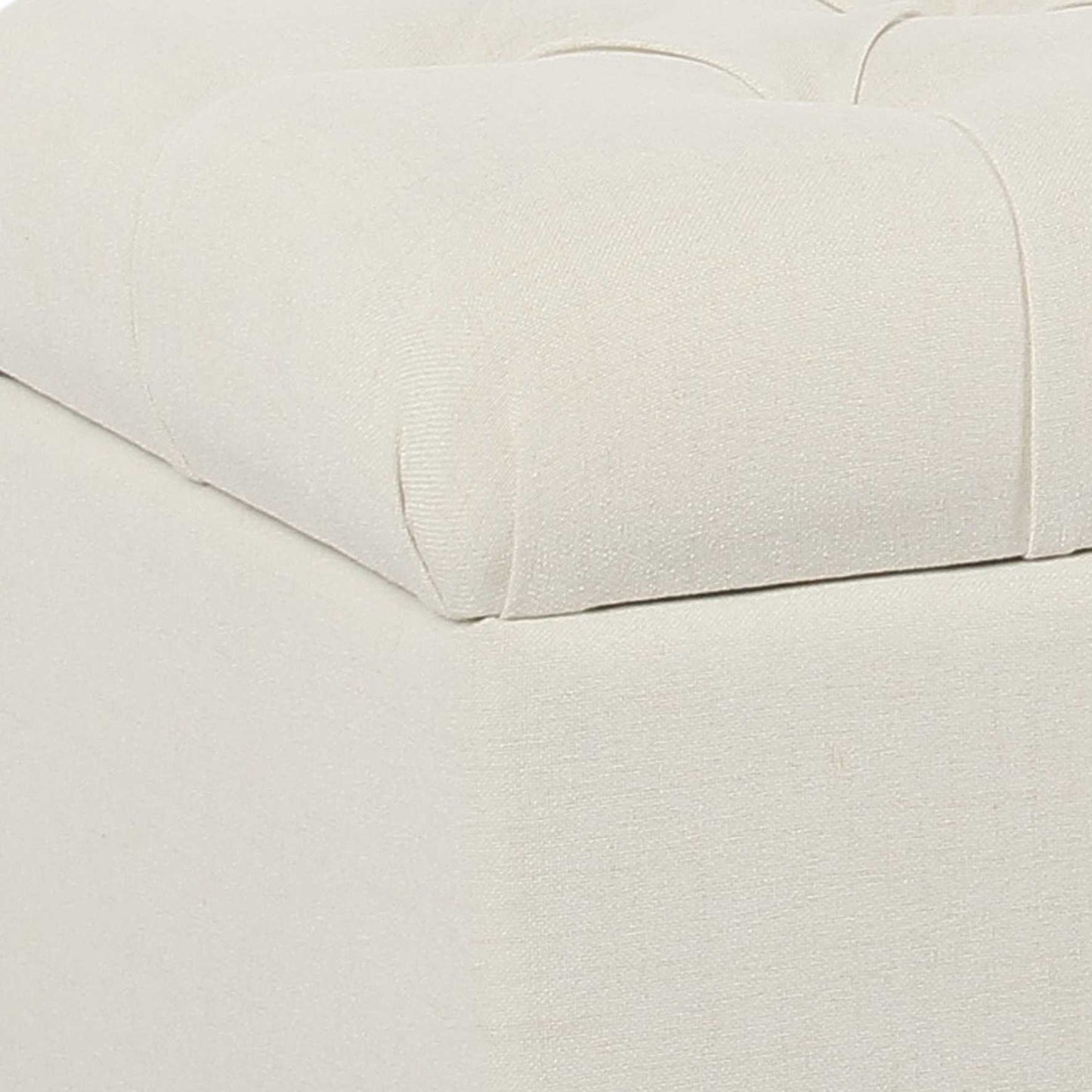 Fabric Upholstered Button Tufted Wooden Bench With Hinged Storage, White And Brown By Benzara | Benches |  Modishstore  - 4
