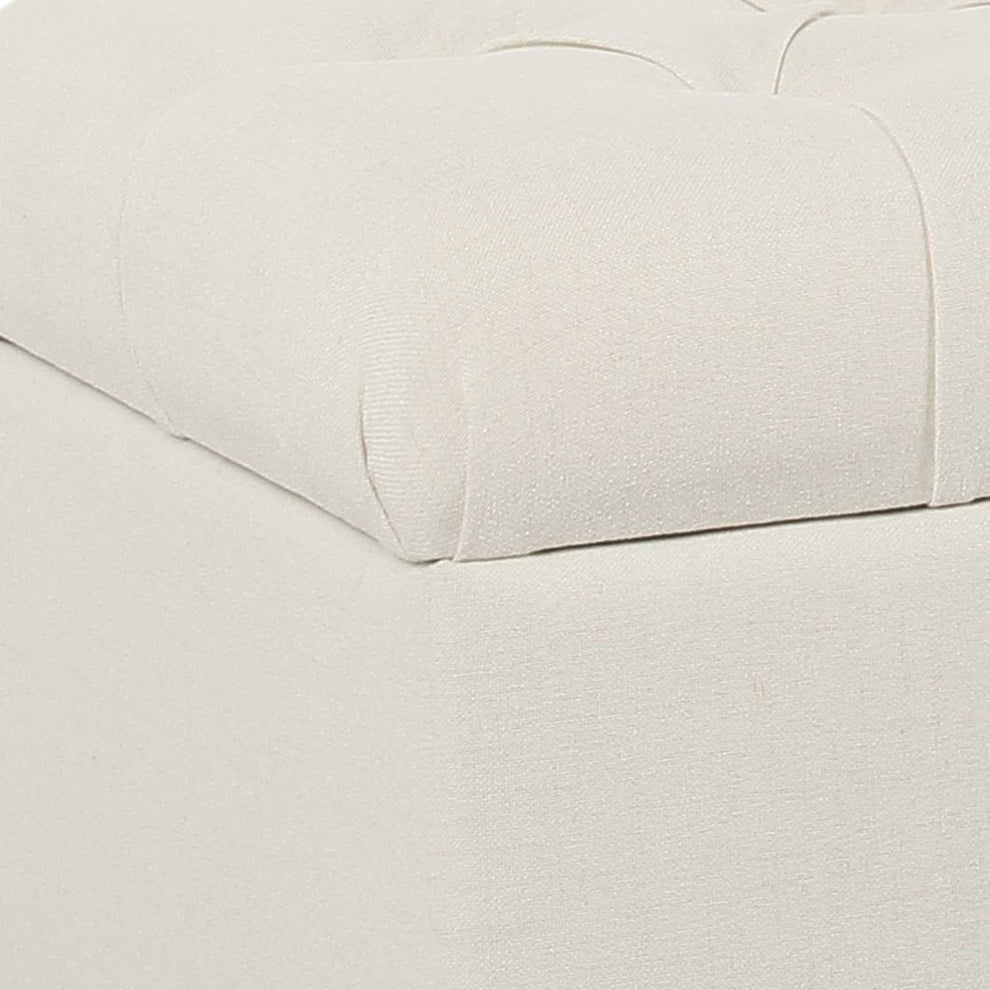 Fabric Upholstered Button Tufted Wooden Bench With Hinged Storage, White And Brown By Benzara | Benches |  Modishstore  - 4