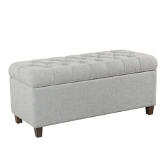 Fabric Upholstered Button Tufted Wooden Bench With Hinged Storage, Light Gray And Brown By Benzara