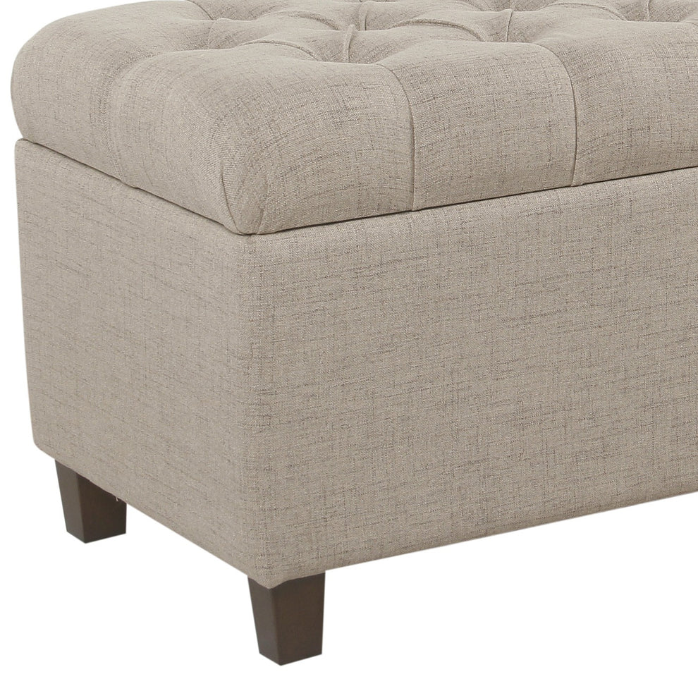Fabric Upholstered Button Tufted Wooden Bench With Hinged Storage, Beige And Brown By Benzara | Benches |  Modishstore  - 3