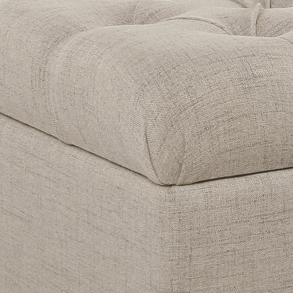 Fabric Upholstered Button Tufted Wooden Bench With Hinged Storage, Beige And Brown By Benzara | Benches |  Modishstore  - 2