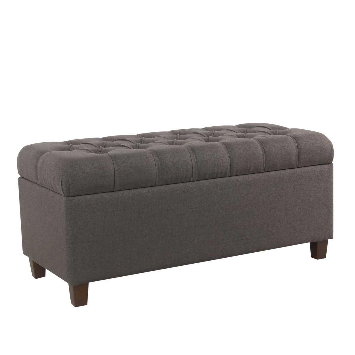 Fabric Upholstered Button Tufted Wooden Bench With Hinged Storage, Dark Gray And Brown By Benzara | Benches |  Modishstore 